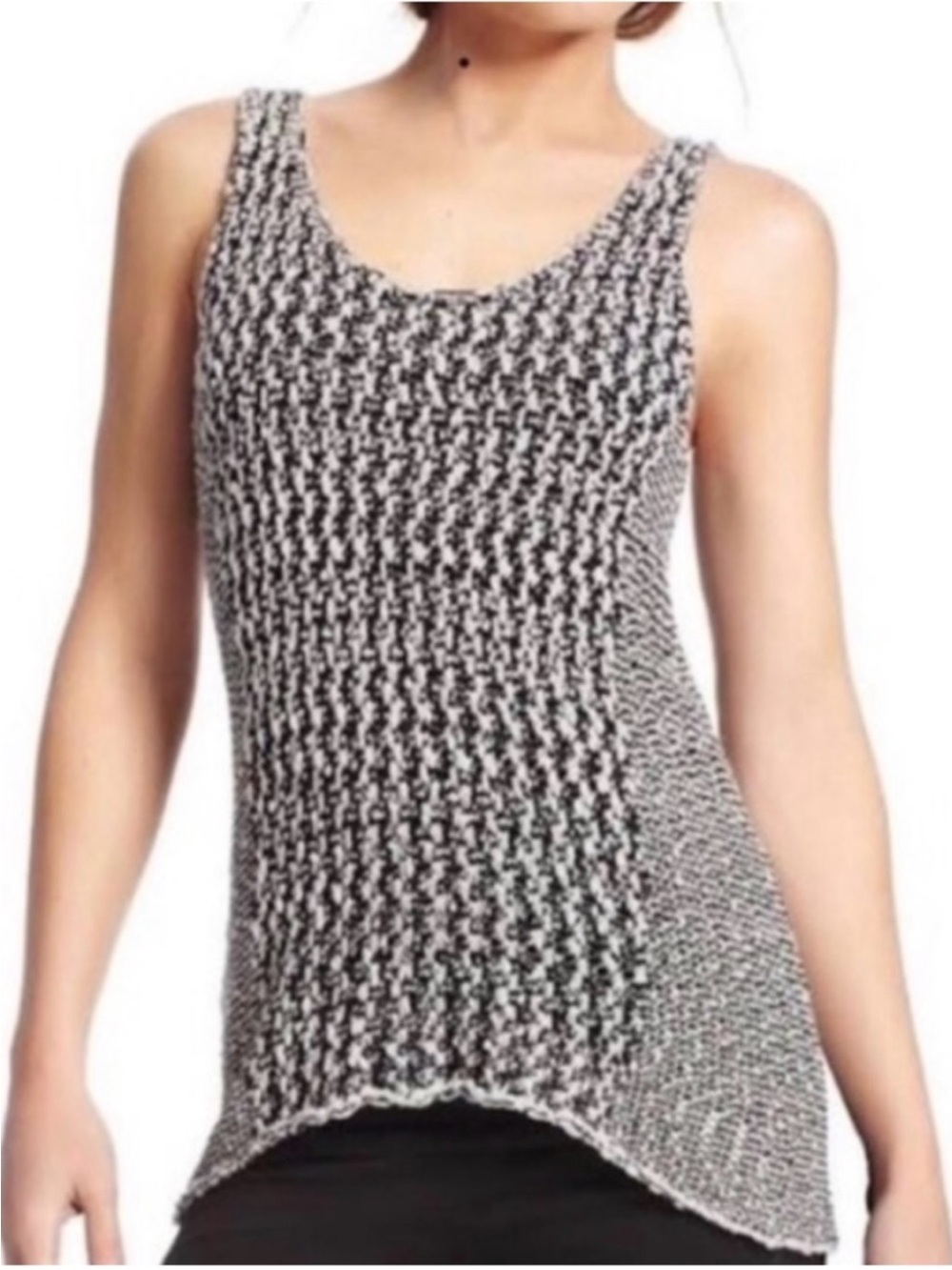 CAbi Black White Textured Cotton Knit Sleeveless Tunic Tank Top Womens Medium M